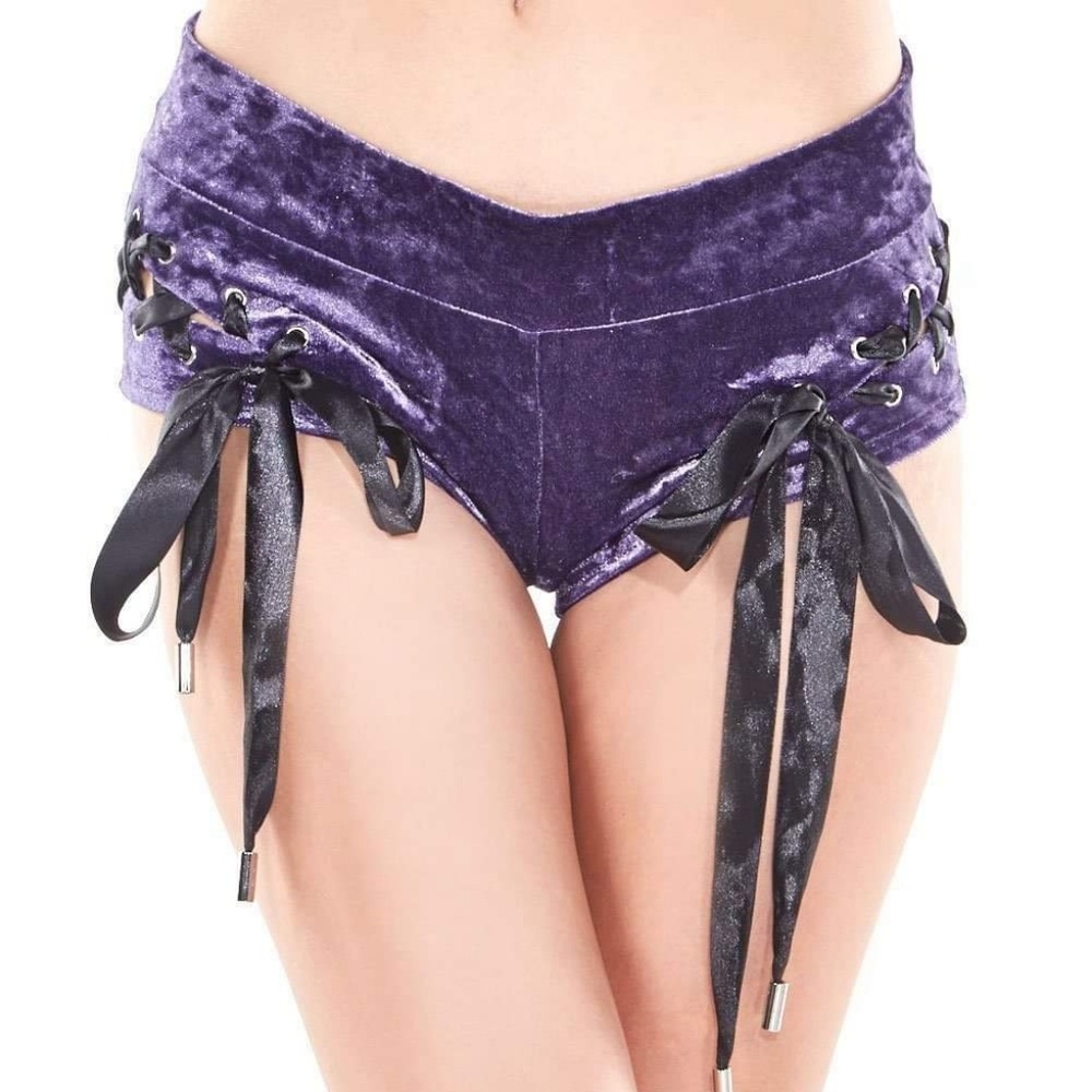 purple velvet rave shorts